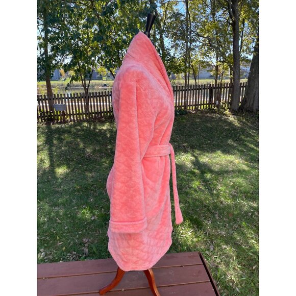 Womens Coral Pink Plush Fleece Bathrobe With Belt & Pockets By Just Love M - Picture 7 of 9